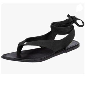 FOWT Black Round Toe Lace up Strappy Flats Casual Flip Flop Shoes